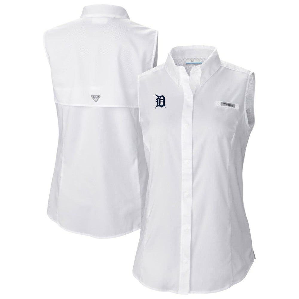 Detroit Tigers Columbia Women's Tamiami Sleeveless Shirt - White - Columbia Sale