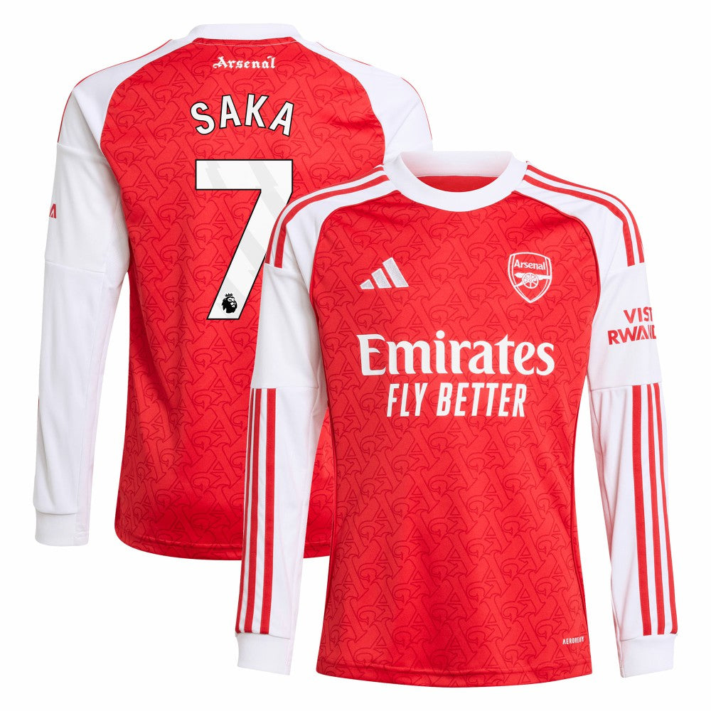 Bukayo Saka Arsenal Youth 2025/26 Home Replica Long Sleeve Player Jersey Red - Adidas for sale