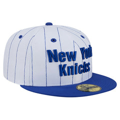 New York Knicks Wordmark Pinstripe 59FIFTY Fitted Hat White | New Era Lifestyle