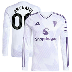 Manchester United 2025/26 Away Replica Long Sleeve Custom Jersey White - Adidas
