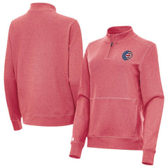 Chicago Cubs Antigua Women's Crush Stars and Stripes Team Logo Quarter-Zip Pullover Top - Heather Red - MLB Online