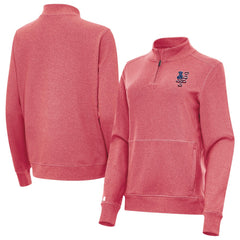 New York Mets Antigua Women's Crush Stars and Stripes Team Logo Quarter-Zip Pullover Top - Heather Red - MLB Online
