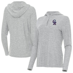 Colorado Rockies Antigua Women's Daybreak Quarter-Zip Hoodie - Heather Gray - MLB on Sale