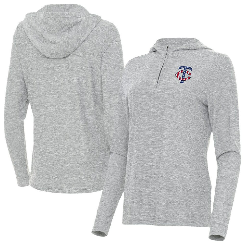 Minnesota Twins Antigua Women's Daybreak Quarter-Zip Hoodie - Heather Gray - MLB on Sale