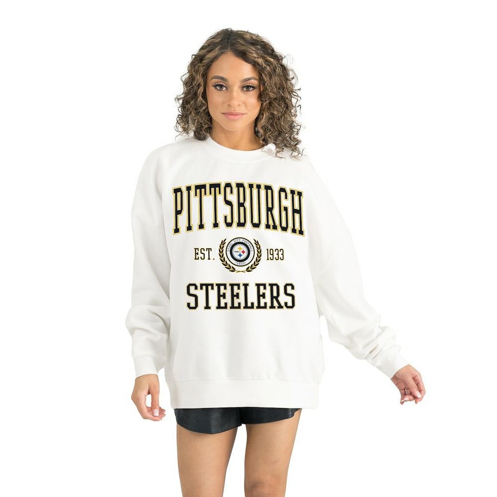 Pittsburgh Steelers Gameday Couture Women's Timeless Triumph Premium Fleece Pullover Sweatshirt White