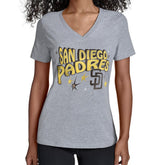 San Diego Padres Starter Women's Fireworks V-Neck T-Shirt - Gray - MLB Lifestyle