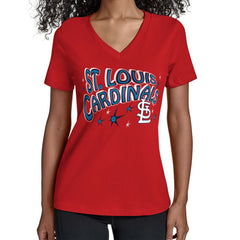 St. Louis Cardinals Starter Women's Fireworks V-Neck T-Shirt - Red - MLB Sale