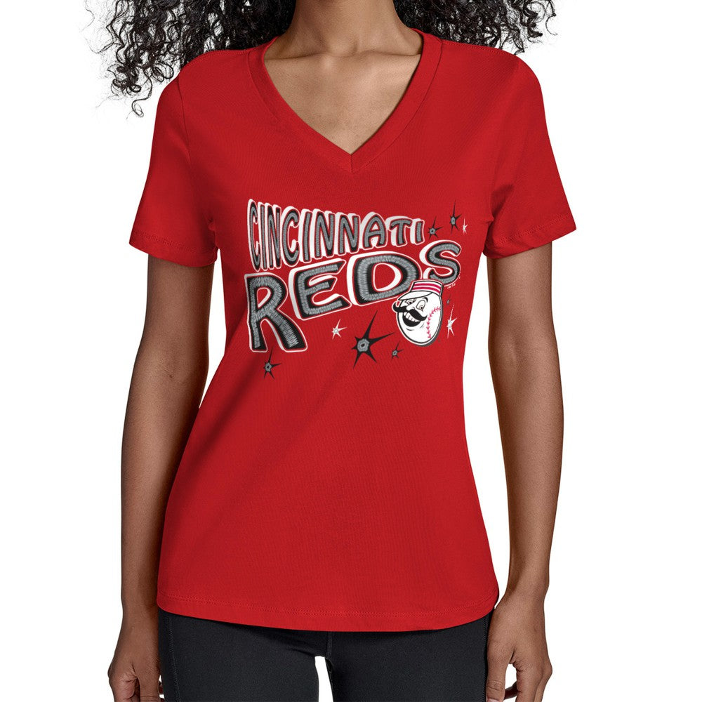 Cincinnati Reds Starter Women's Fireworks V-Neck T-Shirt - Red - MLB on Sale