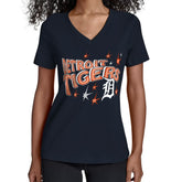 Detroit Tigers Starter Women's Fireworks V-Neck T-Shirt - Navy - MLB Discount