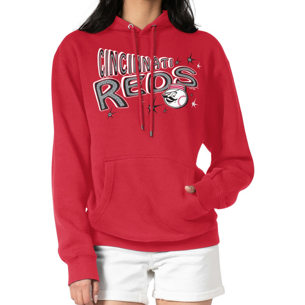 Cincinnati Reds Starter Women's Fireworks Fleece Tri-Blend Pullover Hoodie - Red - MLB on Sale