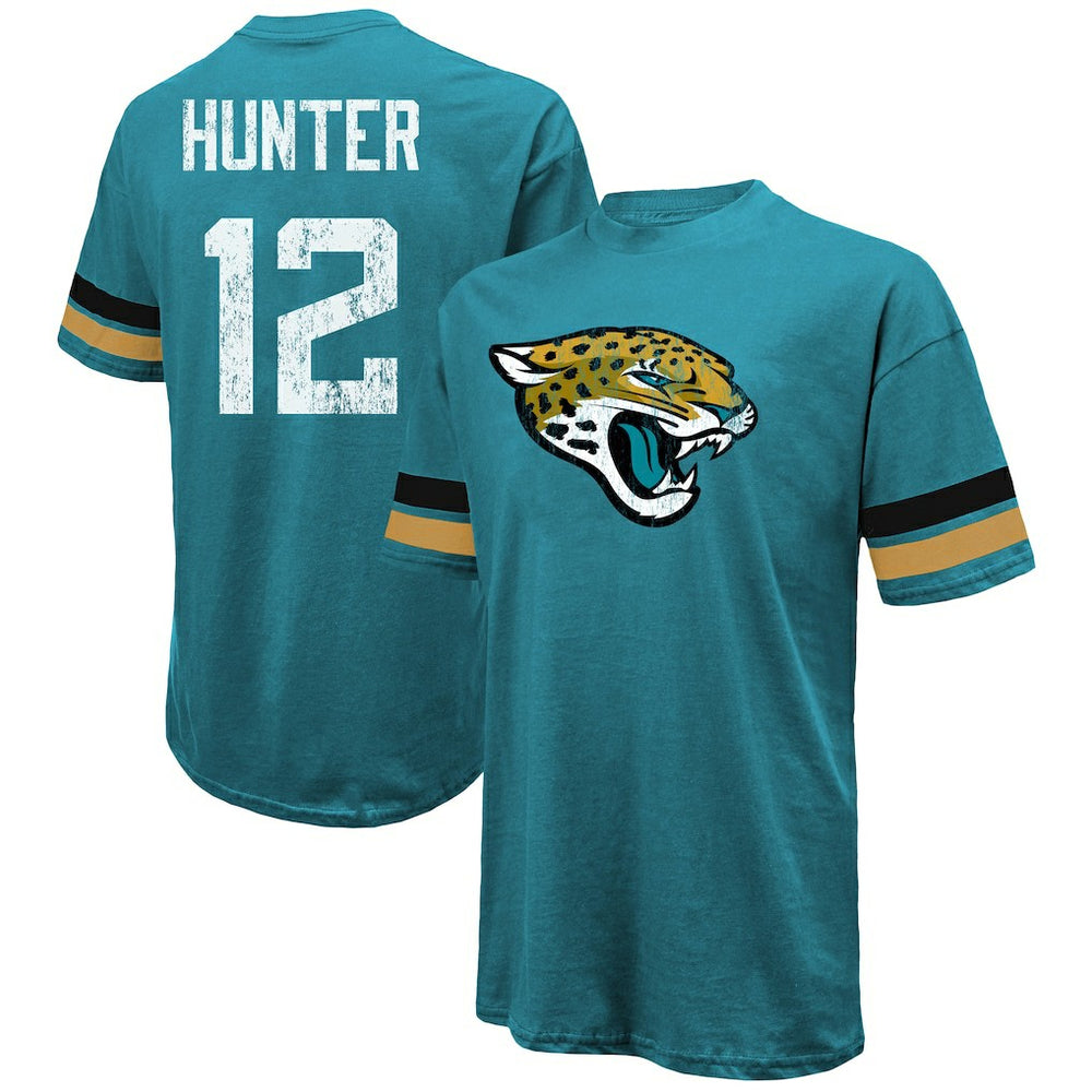 Travis Hunter Jacksonville Jaguars Majestic Threads 2025 NFL Draft First Round Pick Oversized T-Shirt Teal