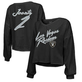 Ashton Jeanty Las Vegas Raiders Majestic Threads Women's Name & Number Off-Shoulder Script Cropped Long Sleeve Relaxed V-Neck T-Shirt Black