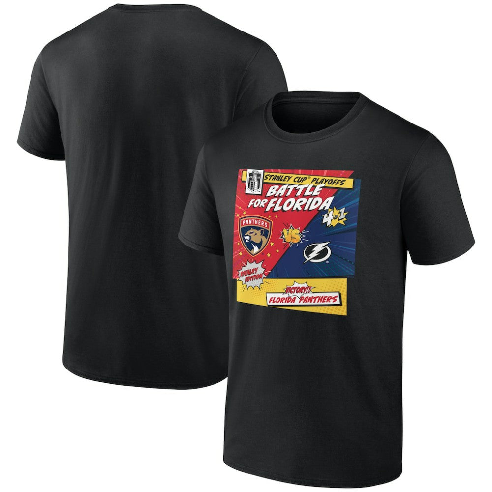 Florida Panthers vs. Tampa Bay Lightning 2025 Stanley Cup Playoffs Rivalry Comic Pop T-Shirt - Black - NHL 203138063