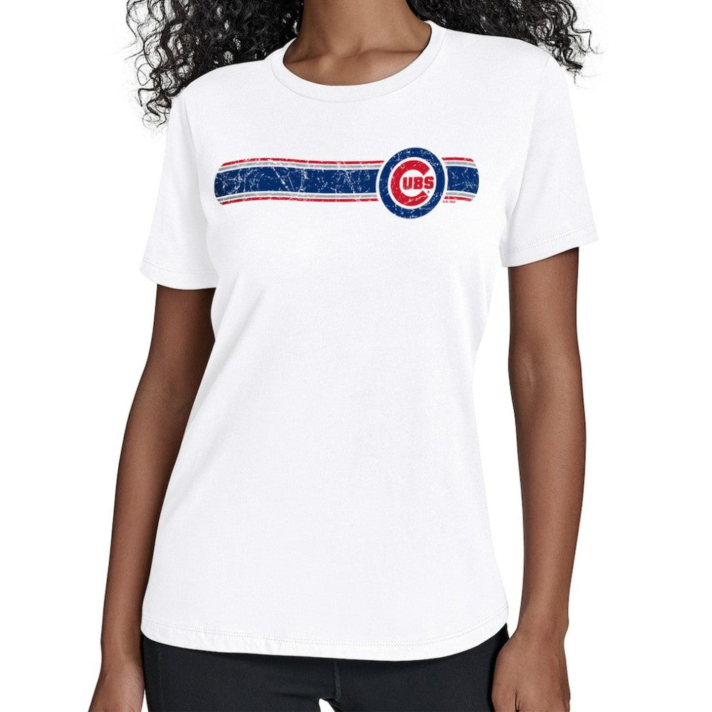 Chicago Cubs Starter Women's Team Stripe T-Shirt - White - MLB Discount