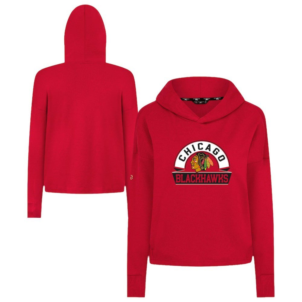 Chicago Blackhawks Levelwear Women's Sweet Banner Arch Tri-Blend Cropped Pullover Hoodie - Red - NHL 203145709
