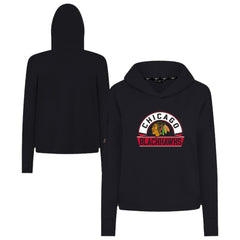 Chicago Blackhawks Levelwear Women's Sweet Banner Arch Tri-Blend Cropped Pullover Hoodie - Black - NHL 203145711