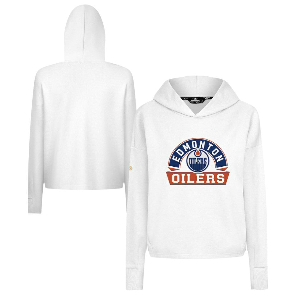 Edmonton Oilers Levelwear Women's Sweet Banner Arch Tri-Blend Cropped Pullover Hoodie - White - NHL 203145716