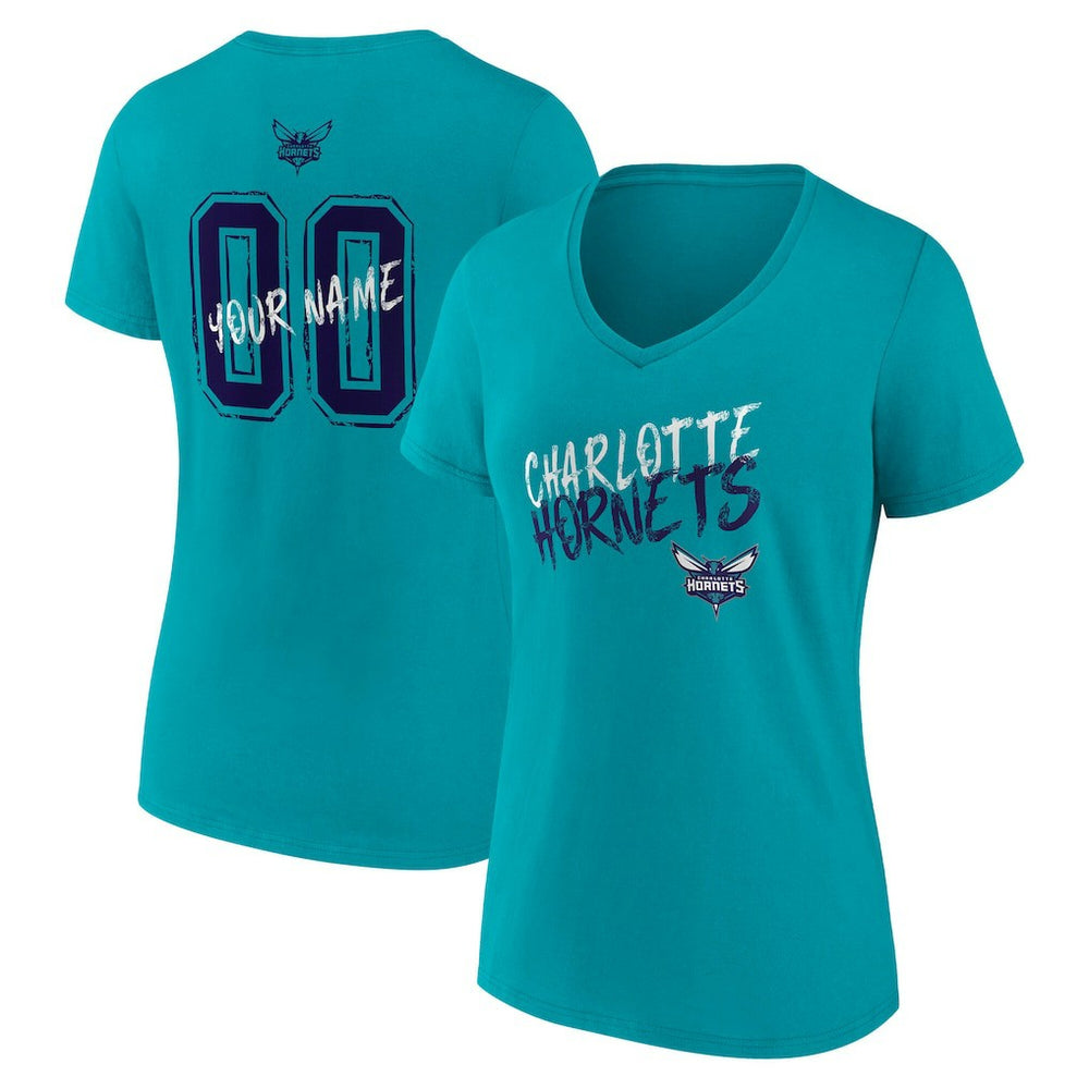 Charlotte Hornets Women's Hustle Custom V-Neck T-Shirt Teal