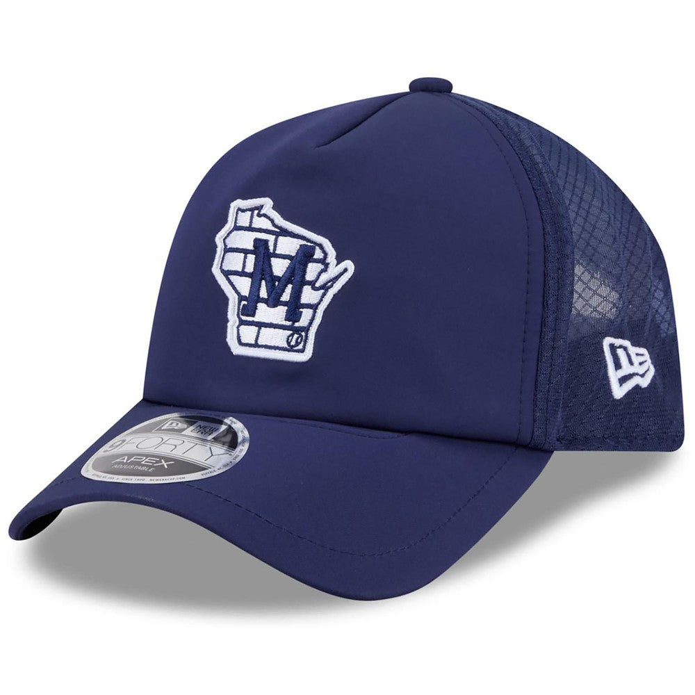 Milwaukee Brewers New Era 2026 Batting Practice Alternate Apex 9FORTY Adjustable Hat - Navy - New Era Discount