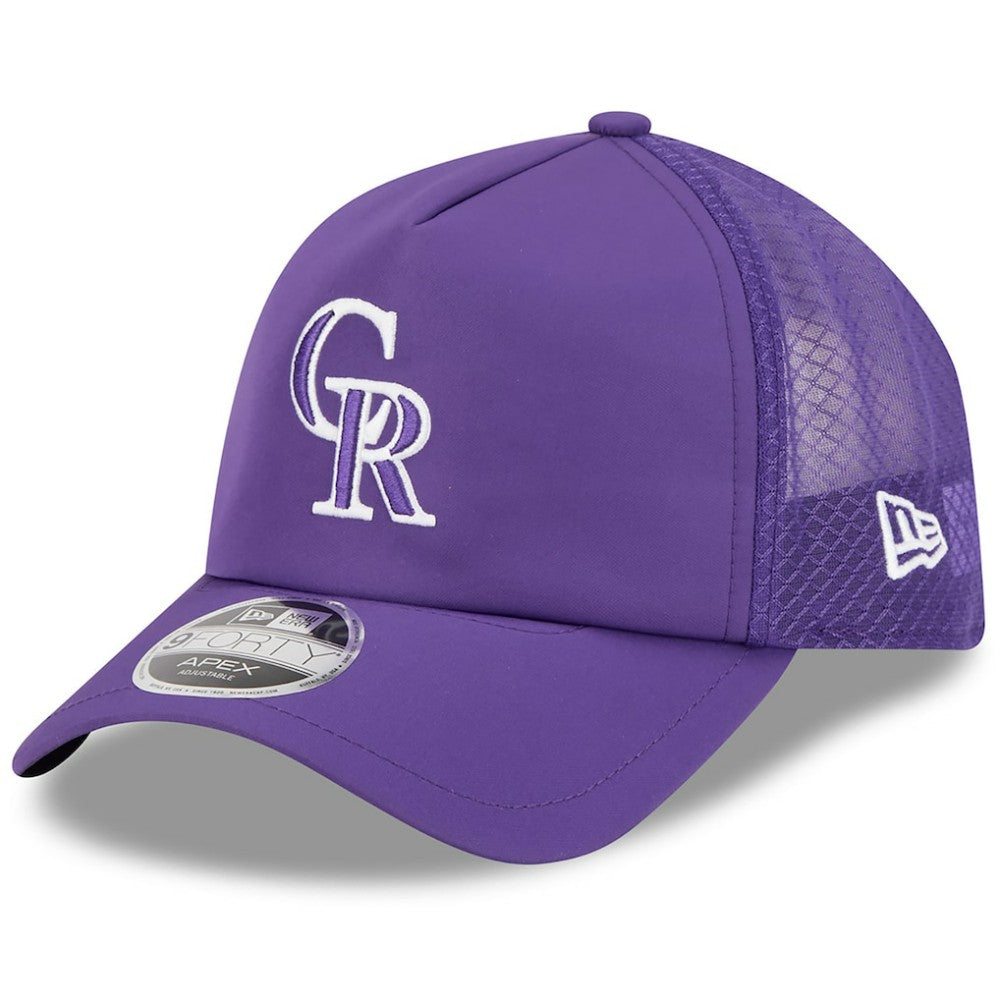 Colorado Rockies New Era 2026 Batting Practice Apex 9FORTY Adjustable Trucker Hat - Purple - New Era Online