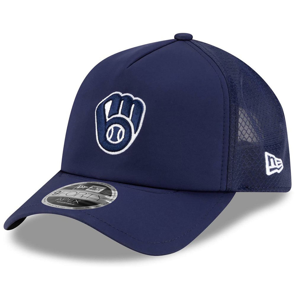 Milwaukee Brewers New Era 2026 Batting Practice Apex 9FORTY Adjustable Trucker Hat - Navy - New Era on Sale