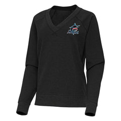 Miami Marlins Antigua Women's Varsity Tri-Blend V-Neck Long Sleeve T-Shirt - Heather Black - MLB Discount