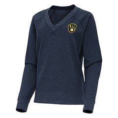 Milwaukee Brewers Antigua Women's Varsity Tri-Blend V-Neck Long Sleeve T-Shirt - Heather Navy - MLB Sale