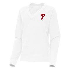 Philadelphia Phillies Antigua Women's Varsity Tri-Blend V-Neck Long Sleeve T-Shirt - White - MLB on Sale
