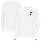 Texas Rangers Antigua Women's Varsity Tri-Blend V-Neck Long Sleeve T-Shirt - White - MLB on Sale