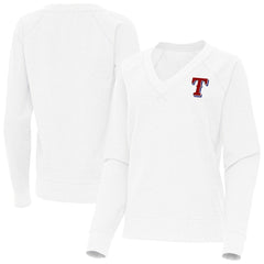 Texas Rangers Antigua Women's Varsity Tri-Blend V-Neck Long Sleeve T-Shirt - White - MLB on Sale