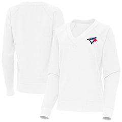 Toronto Blue Jays Antigua Women's Varsity Tri-Blend V-Neck Long Sleeve T-Shirt - White - MLB Discount