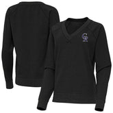 Colorado Rockies Antigua Women's Varsity Tri-Blend V-Neck Long Sleeve T-Shirt - Heather Black - MLB Discount