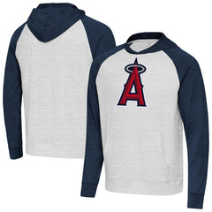 Los Angeles Angels Antigua Urgent Pullover Hoodie - Heather Navy/Gray - MLB Sale