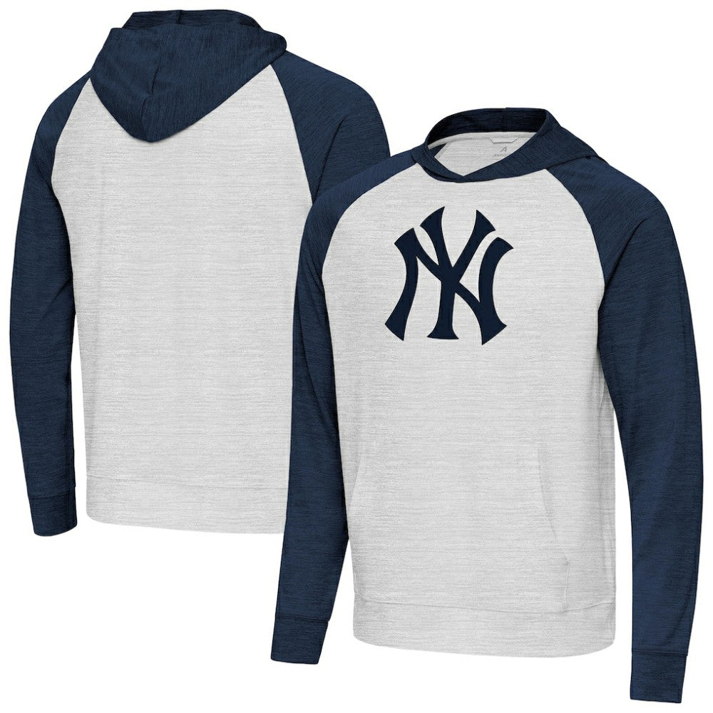 New York Yankees Antigua Urgent Pullover Hoodie - Heather Navy/Gray - MLB Discount