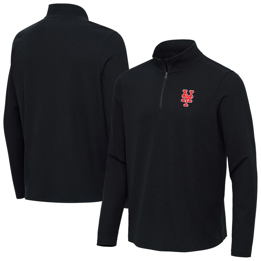 New York Mets Antigua Sync Tri-Blend Quarter-Zip Pullover - Heather Black - MLB Online