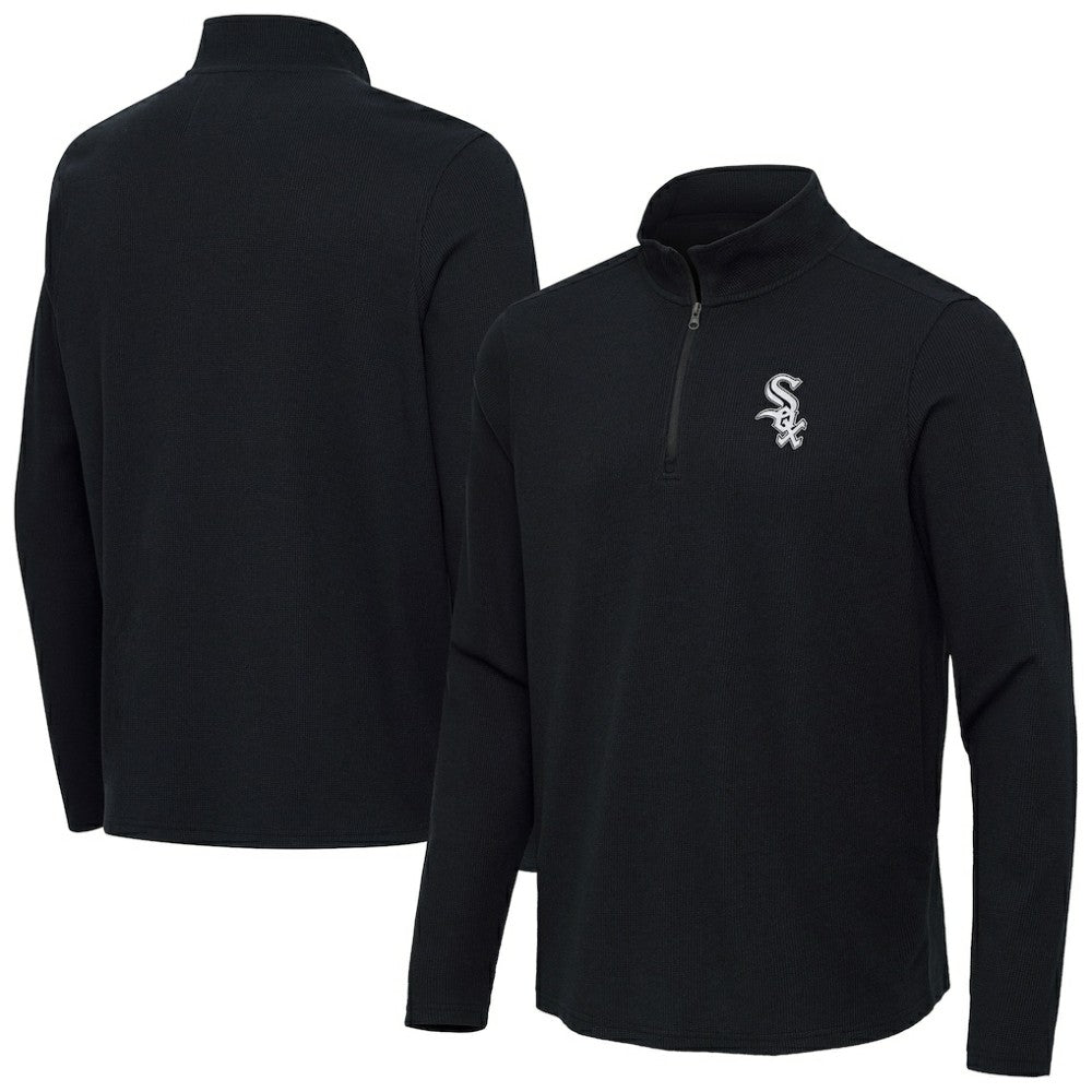 Chicago White Sox Antigua Sync Tri-Blend Quarter-Zip Pullover - Heather Black - MLB Lifestyle