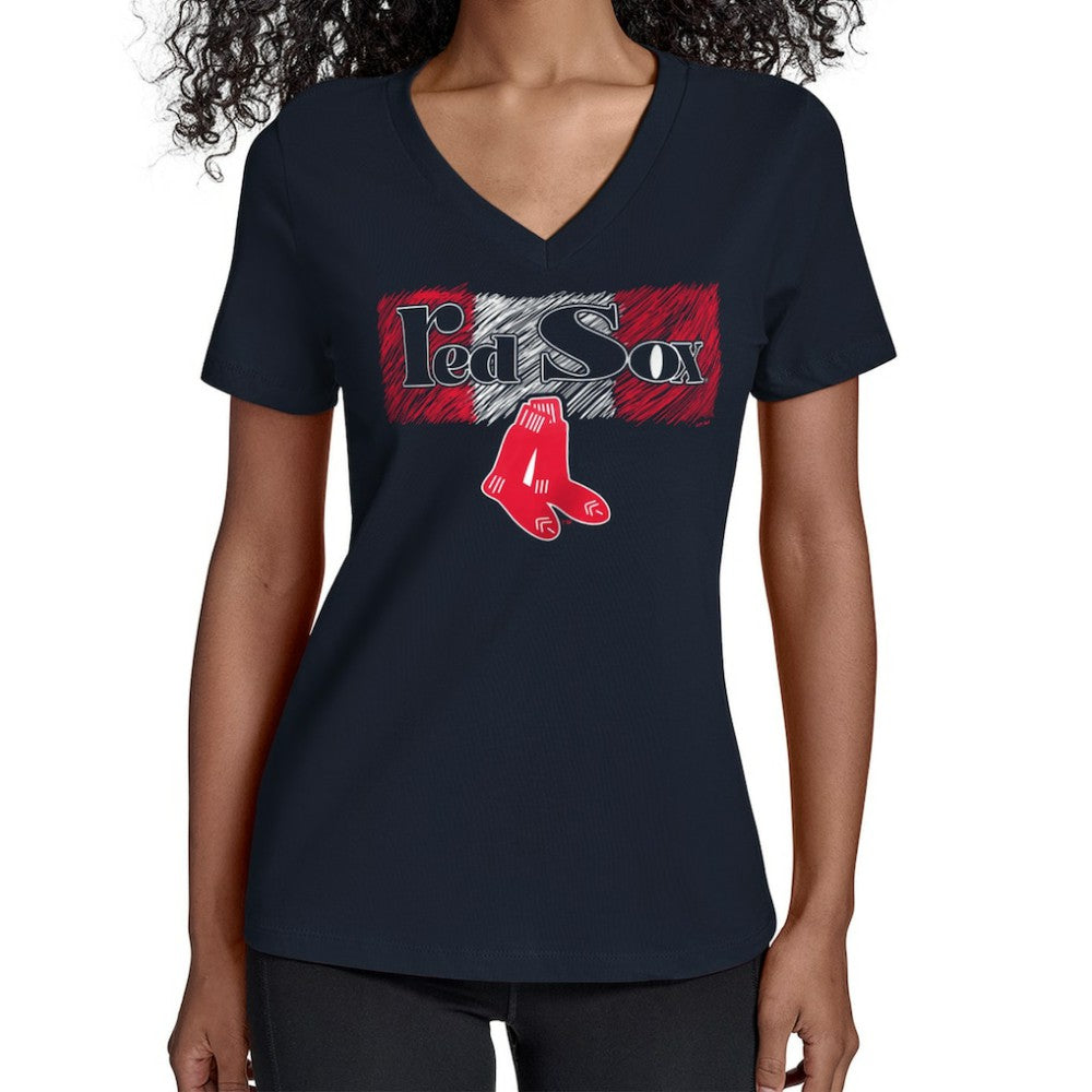 Boston Red Sox Starter Women's Team Color Shading V-Neck T-Shirt - Navy - MLB Sale