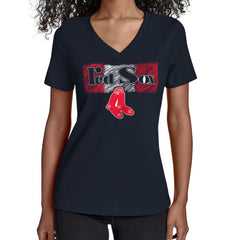 Boston Red Sox Starter Women's Team Color Shading V-Neck T-Shirt - Navy - MLB Sale