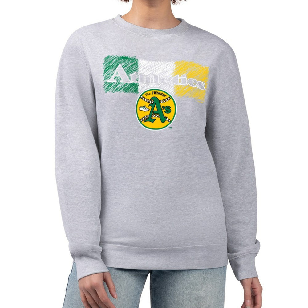 Athletics Starter Women's Team Color Shading Fleece Pullover Sweatshirt - Gray - MLB Discount