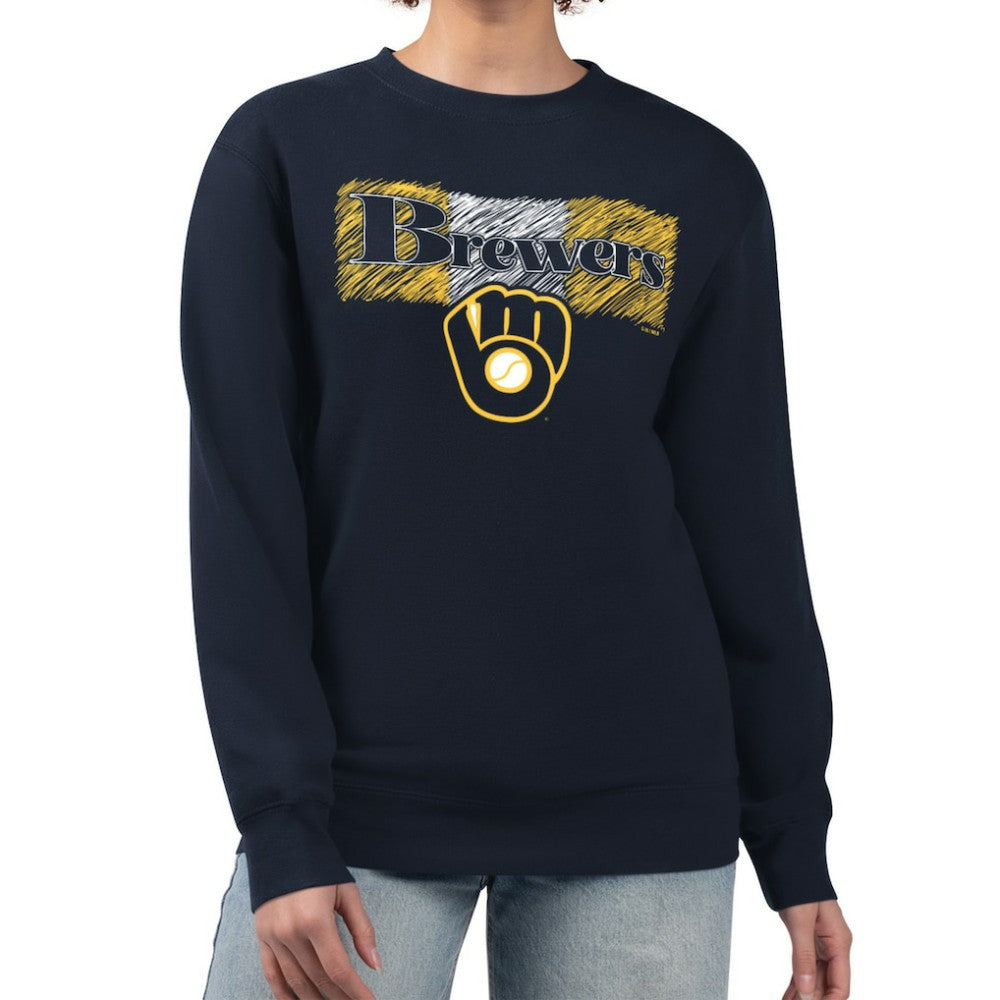 Milwaukee Brewers Starter Women's Team Color Shading Fleece Pullover Sweatshirt - Navy - MLB Sale