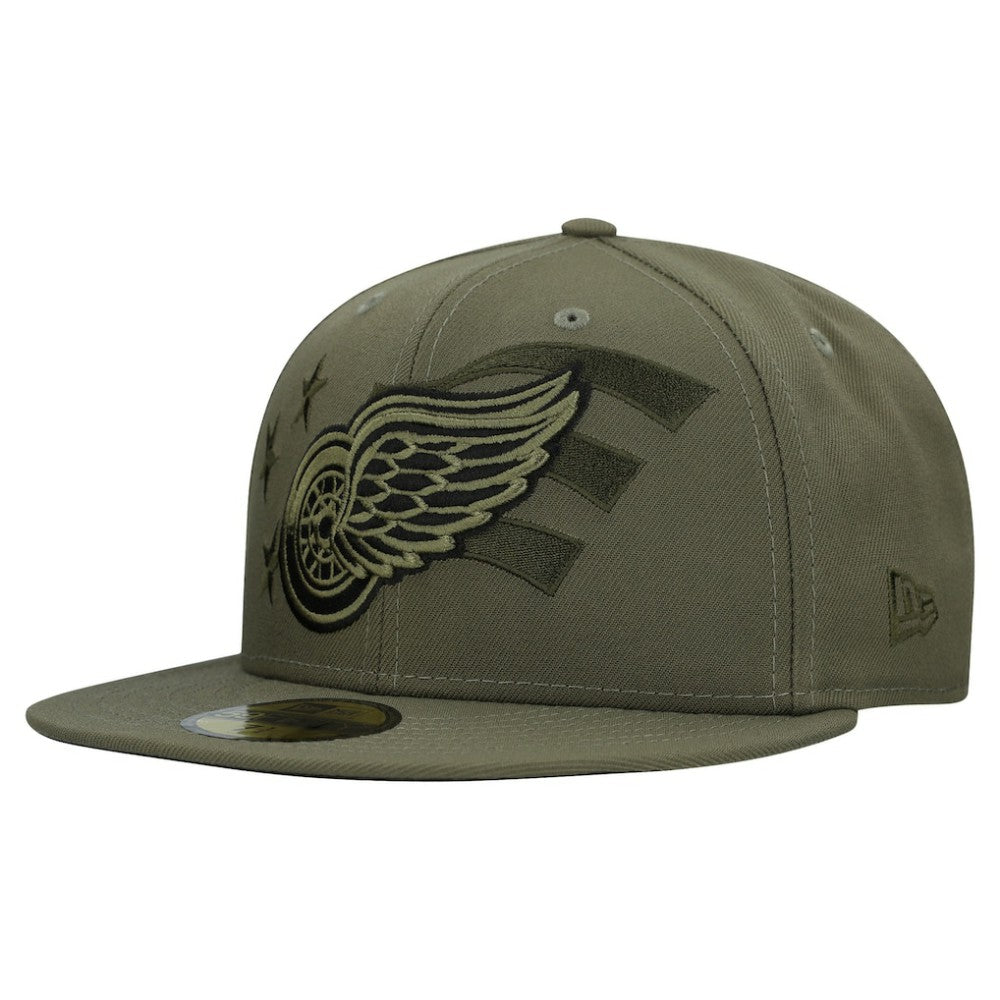 Detroit Red Wings New Era Military Appreciation Flag 59FIFTY Fitted Hat - Olive - NHL 203156216