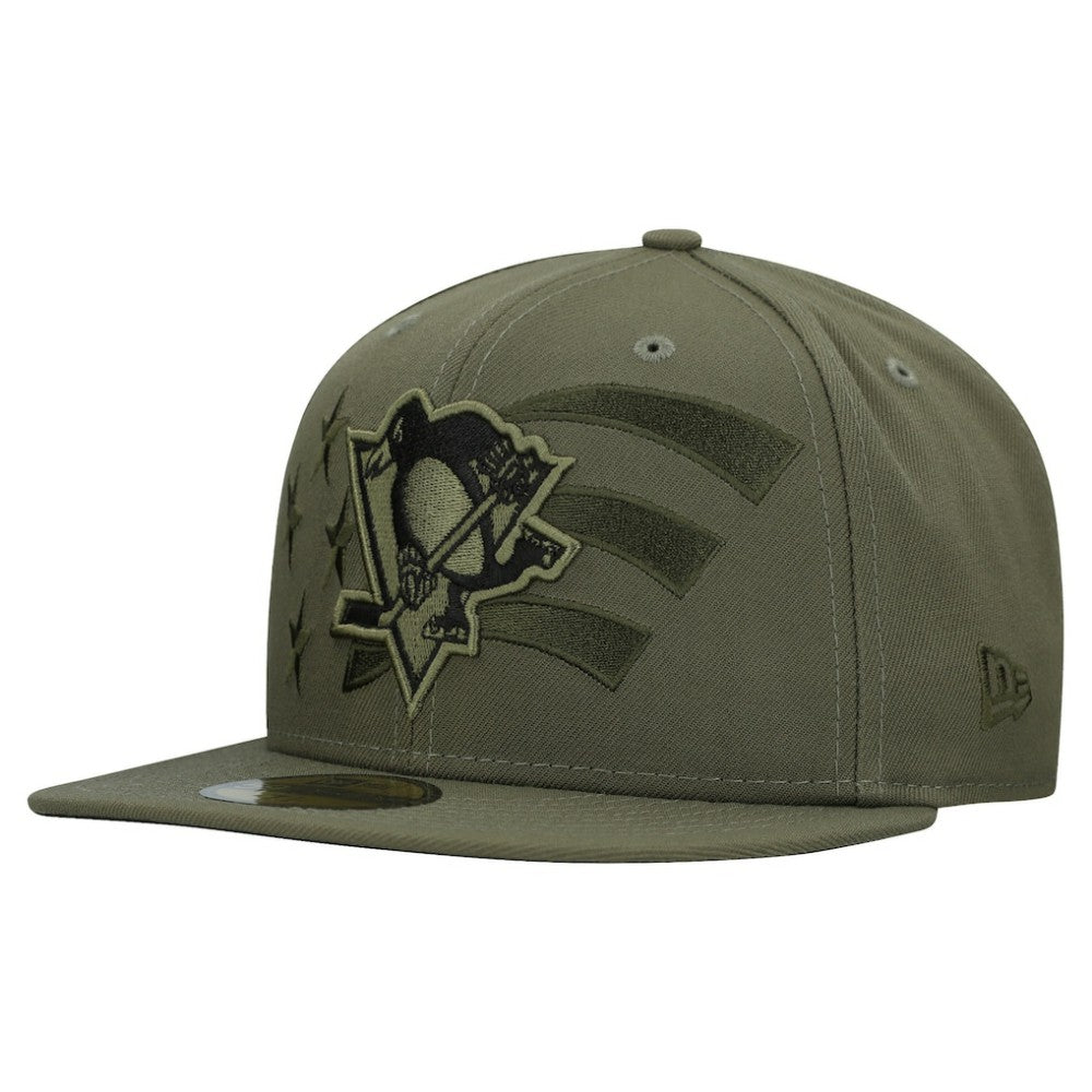 Pittsburgh Penguins New Era Military Appreciation Flag 59FIFTY Fitted Hat - Olive - NHL 203156218