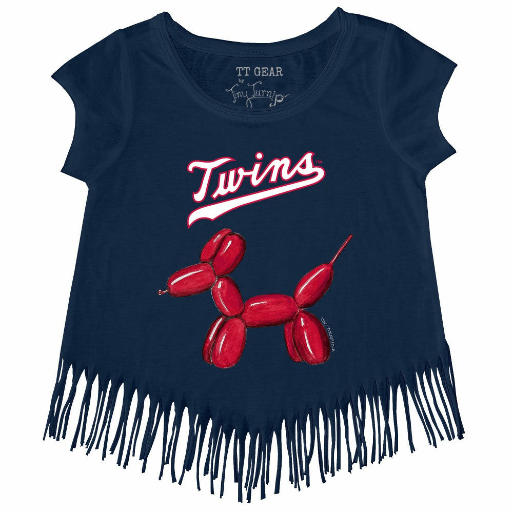 Minnesota Twins Tiny Turnip Girls Youth Balloon Dog Fringe T-Shirt - Navy - MLB Sale