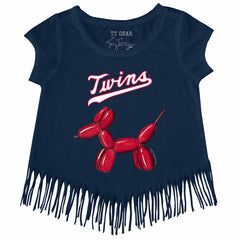 Minnesota Twins Tiny Turnip Girls Youth Balloon Dog Fringe T-Shirt - Navy - MLB Sale