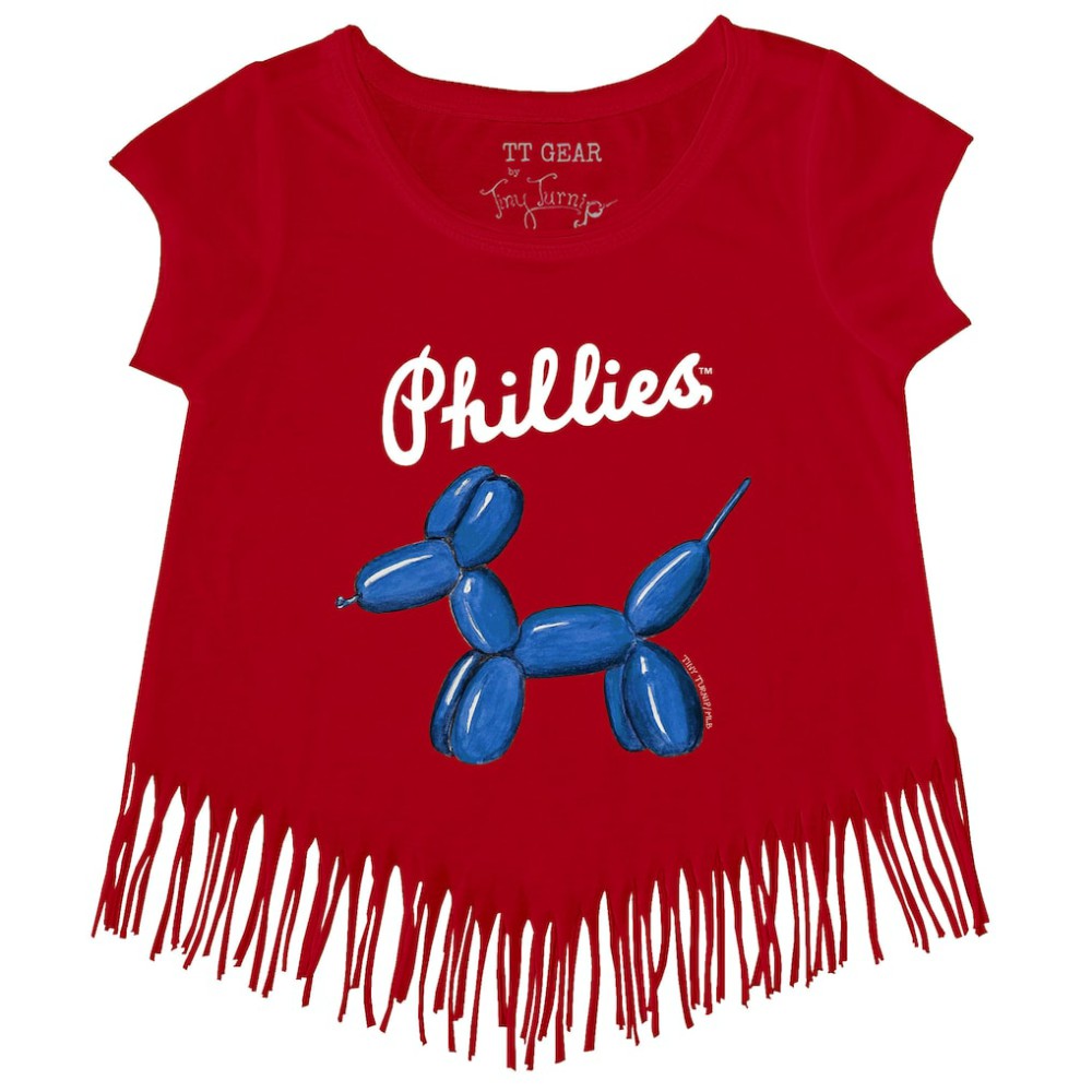 Philadelphia Phillies Tiny Turnip Girls Youth Balloon Dog Fringe T-Shirt - Red - MLB Sale