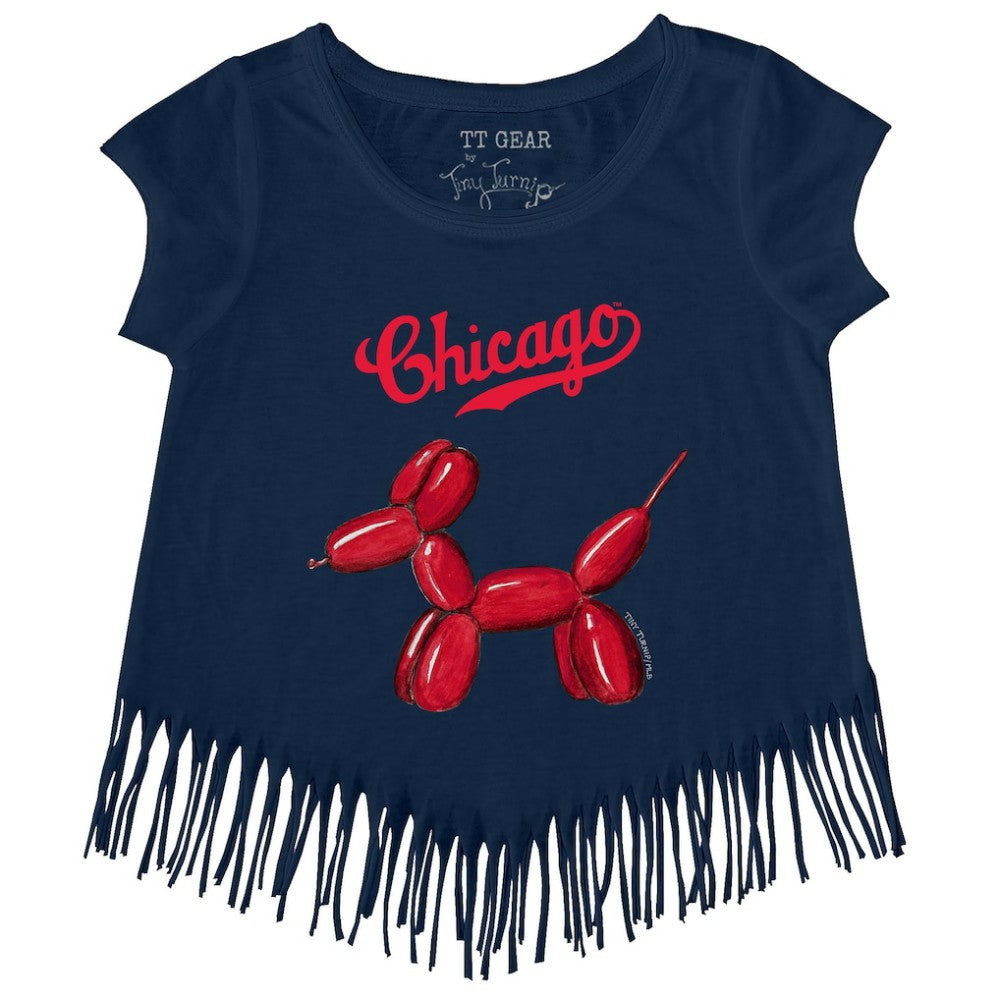 Chicago Cubs Tiny Turnip Girls Youth Balloon Dog Fringe T-Shirt - Navy - MLB on Sale