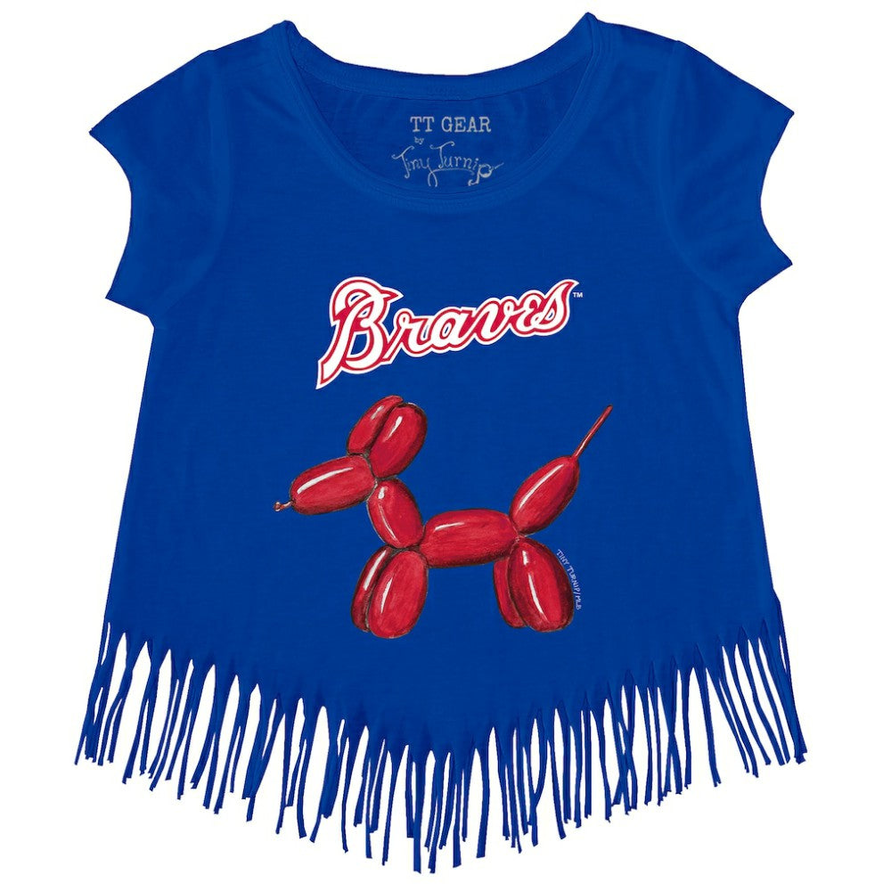 Atlanta Braves Tiny Turnip Girls Youth Balloon Dog Fringe T-Shirt - Royal - MLB Sale