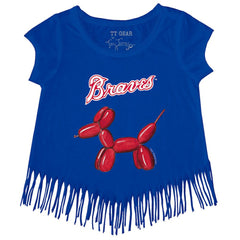 Atlanta Braves Tiny Turnip Girls Youth Balloon Dog Fringe T-Shirt - Royal - MLB Sale