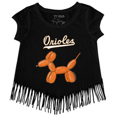 Baltimore Orioles Tiny Turnip Girls Youth Balloon Dog Fringe T-Shirt - Black - MLB Lifestyle
