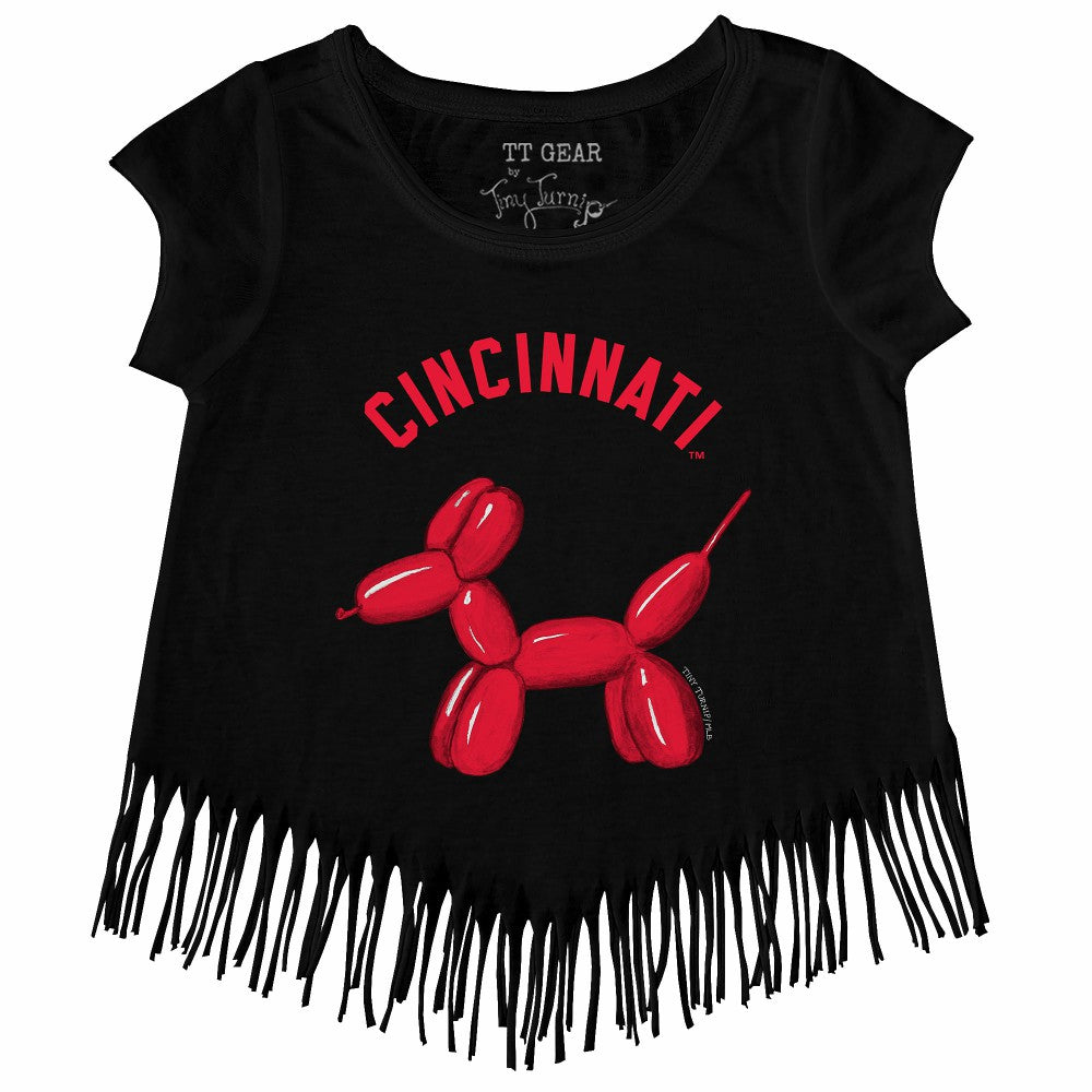 Cincinnati Reds Tiny Turnip Girls Youth Balloon Dog Fringe T-Shirt - Black - MLB Sale